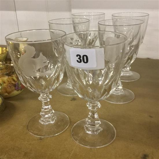 Set 6 animal engraved wine glasses